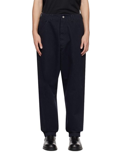 Emporio Armani Blue Logo-Patch Straight-Leg Cotton Trousers for men