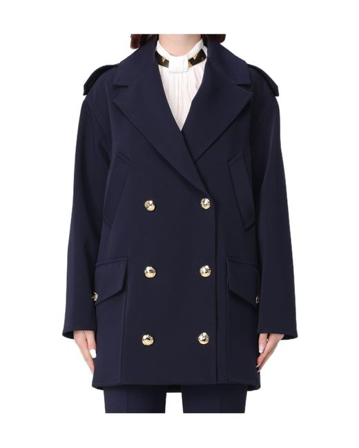 Elisabetta Franchi Blue Double-Breasted Coat