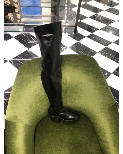 Prada Black Thigh-High Platform Boots