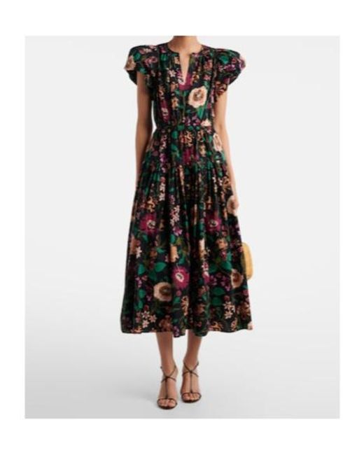 Ulla Johnson Black Marin Floral Cotton Poplin Midi Dress