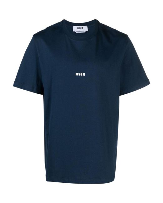 MSGM Blue Logo-Printed Crewneck T-Shirt for men