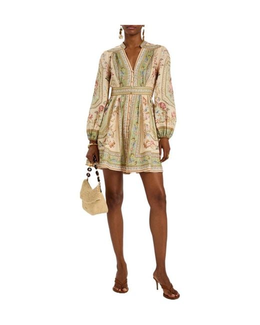 Zimmermann Natural Roselight Printed Linen Mini Dress