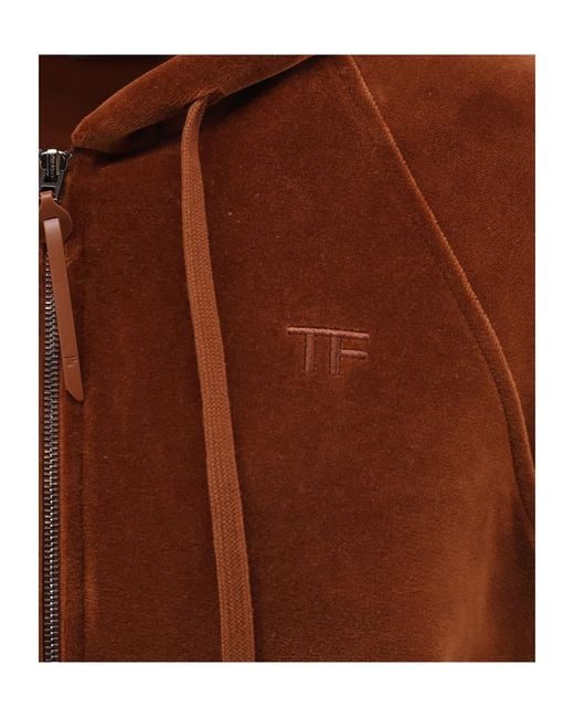 Tom Ford Brown Zip-Up Drawstring Hoodie
