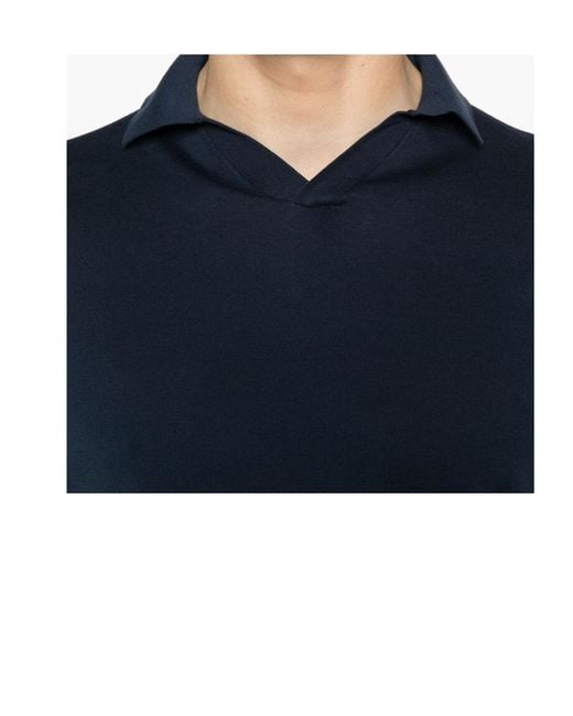Fedeli Blue Open Neck Polo Shirts for men