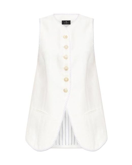 Etro White Button-Up Vest