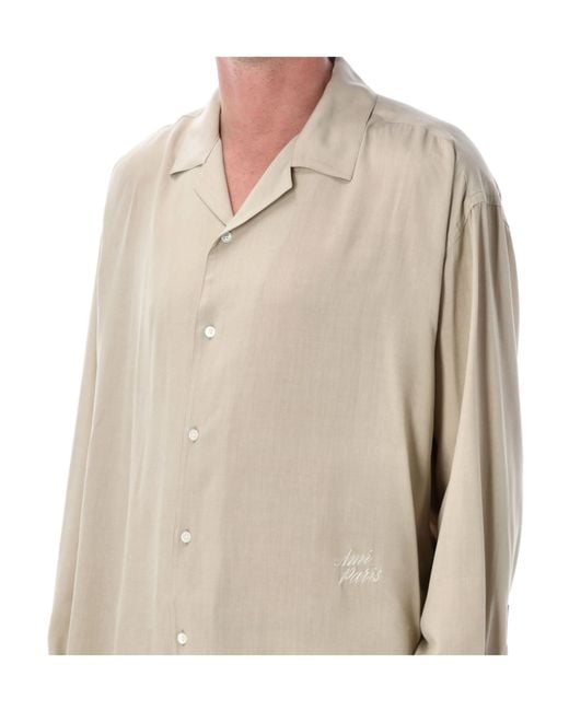 AMI Natural Ami Logo Embroidered Long-Sleeved Shirt for men