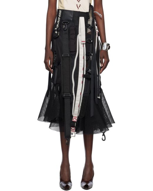Junya Watanabe Black Multi Fabrics Mix Midi Skirt