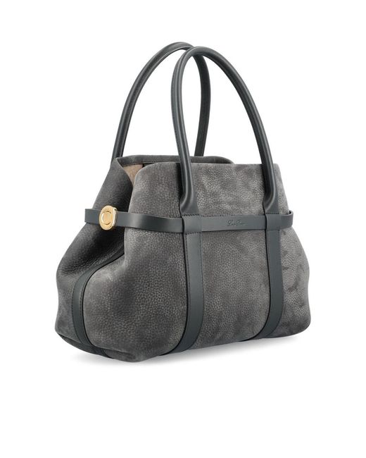 Loro Piana Black Logo Debossed Top Handle Bag