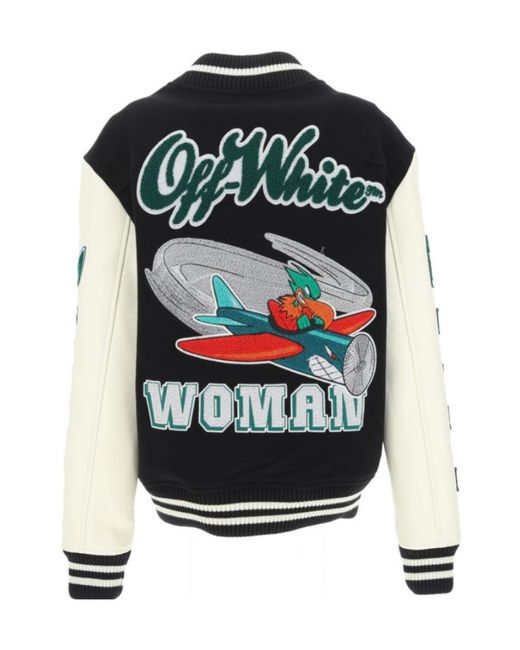 Off-White c/o Virgil Abloh Black Embr Patches Embroidered Varsity Jacket