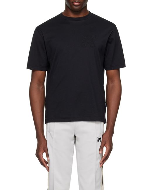 Palm Angels Black Monogram Embroidered Crewneck T-Shirt for men