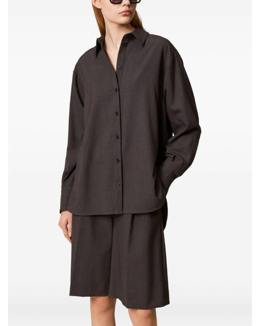 Twinset Gray Side Slits Oversized Shirt