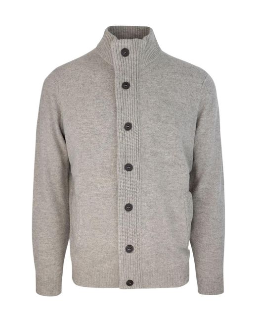 Barbour Gray High-Neck Button-Up Cardigan for men