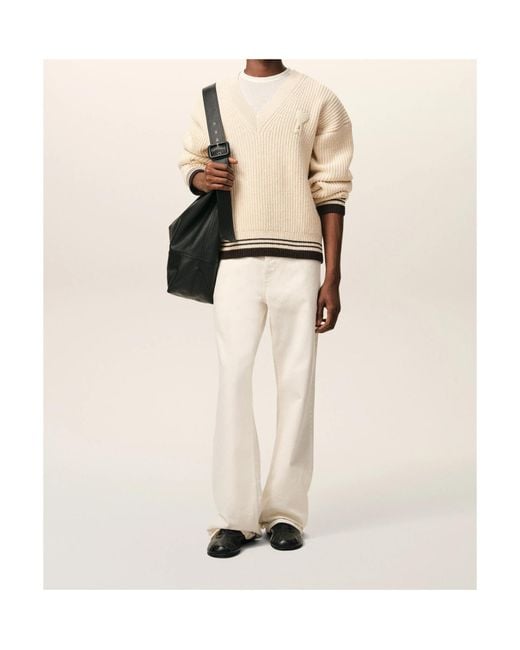 AMI Natural Long-Sleeved V-Neck Jumper for men
