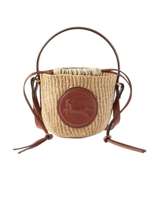 かごバッグ CHLOE BROWN RAFFIA MINI HORSE SATCHEL Chloé Brown Raffia Mini Horse Satchel – BALTINI
