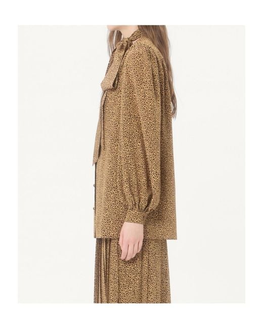 Valentino Brown Crepe De Chine Shirt With Fauve Eclat Micromacula Print