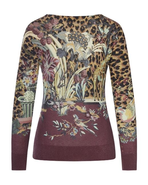 Etro Red Leopard-Print Floral-Pattern Sweater