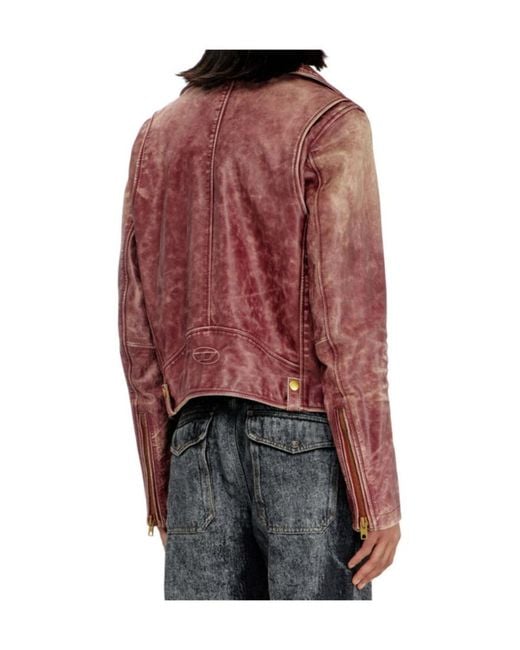DIESEL Red L-Eon-Cjcm Crackled-Leather Jacket for men