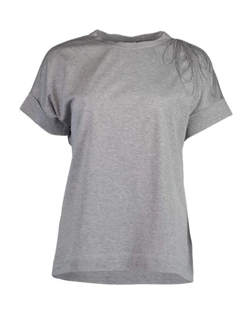 Brunello Cucinelli Gray T-Shirt With Embroidered Detail