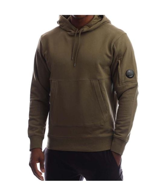C P Company Green Diagonal Raised Fleece Lens Hoodie for men