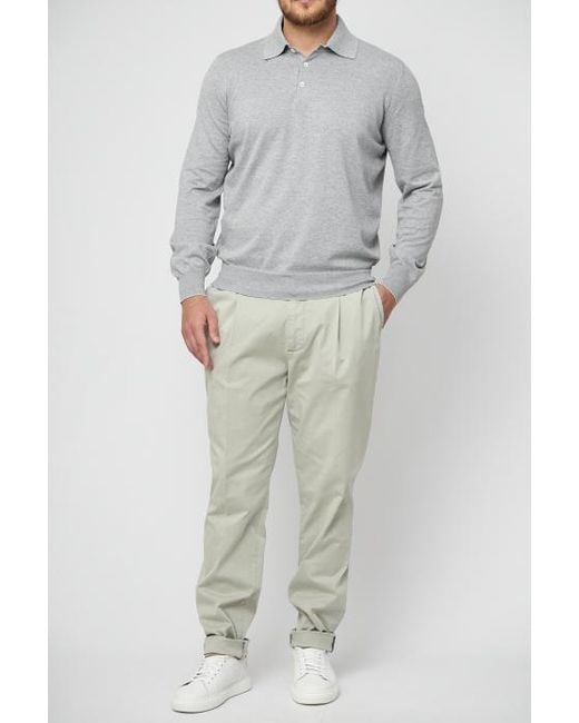 Brunello Cucinelli Gray Long-Sleeved Knitted Polo Shirt for men