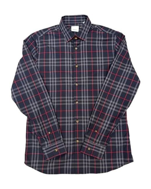 Burberry Blue Slim Fit Check Stretch Cotton Shirt for men