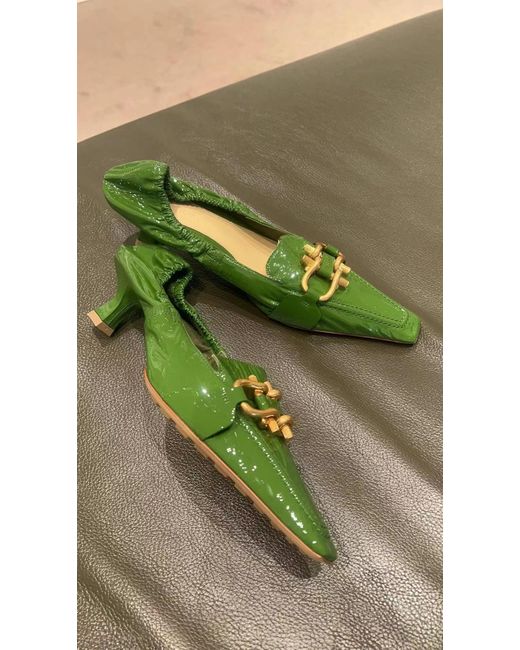 Bottega Veneta Green Logo Patent Leather High Heels