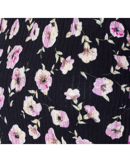 Twinset Blue Crewneck Floral-Print Ribbed T-Shirt