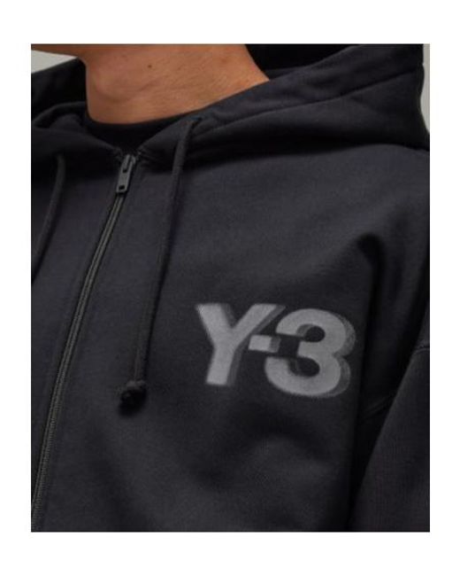 Y-3 Black Logo Printed Zip-Up Hoodie for men
