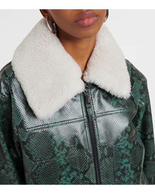 Dorothee Schumacher Green Lapel Long-Sleeved Leather Jacket