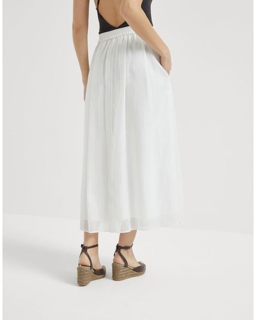 Brunello Cucinelli White Cotton Midi Skirt