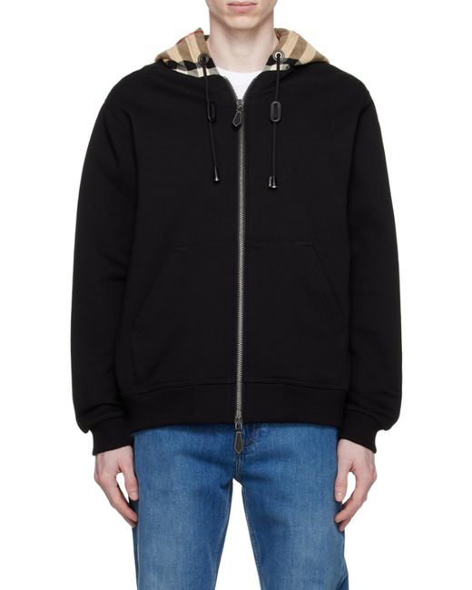 Burberry Blue Check Detailed Zipped Drawstring Hoodie for men