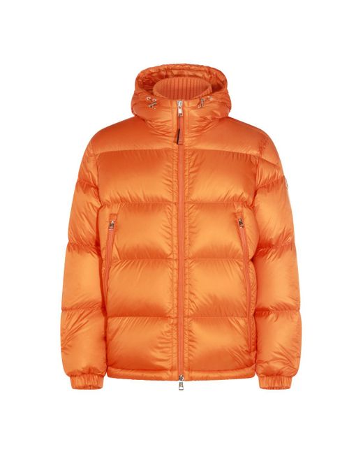 Moncler Orange Hooded Zip-Up Puffer Jacket for men