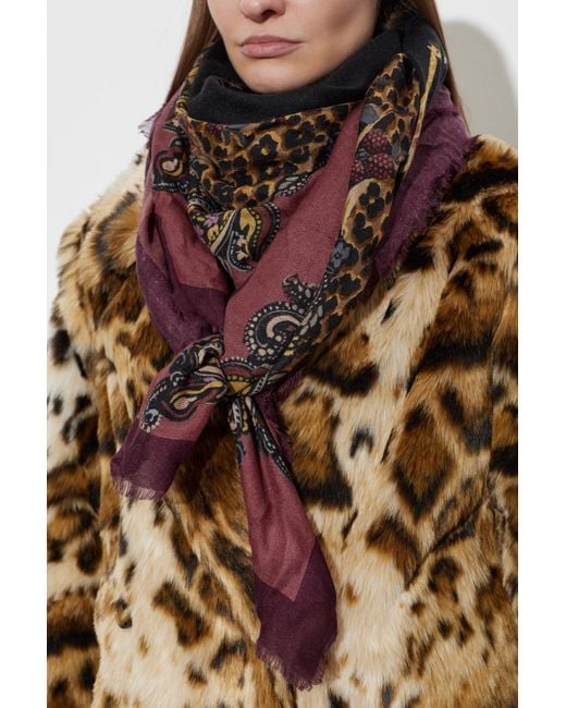 Etro Purple Wool, Cashmere And Silk Shawl With Animal And Paisley Motif