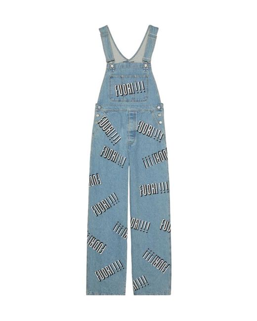 Gucci Blue Graphic Printed Denim Dungaree for men