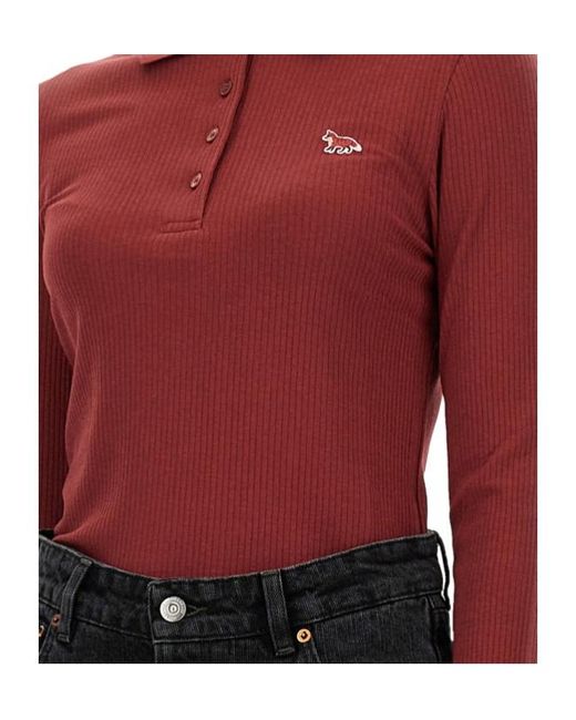 Maison Kitsuné Red Maison Kitsuné Ribbed Long Sleeved Polo Shirt