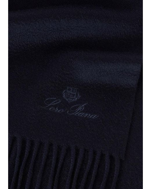 Loro Piana Blue Fringed Cashmere Scarf for men