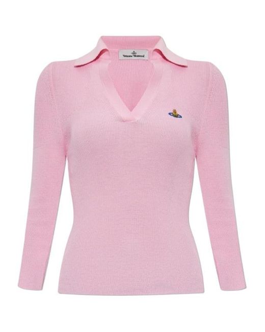 Vivienne Westwood Pink Orb-Embellished Ribbed Top