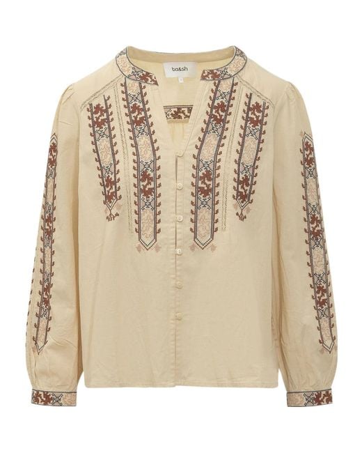 Ba&sh Natural Embroidered Button Shirt