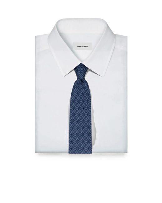 Ferragamo Blue Micro Gancini Print Silk Jacquard Tie for men