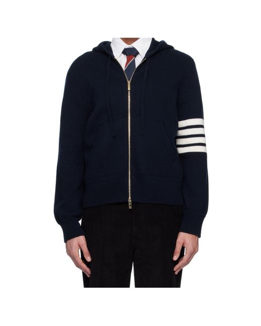 Thom Browne Blue 4-Bar Stripe-Detail Zip-Up Hoodie for men