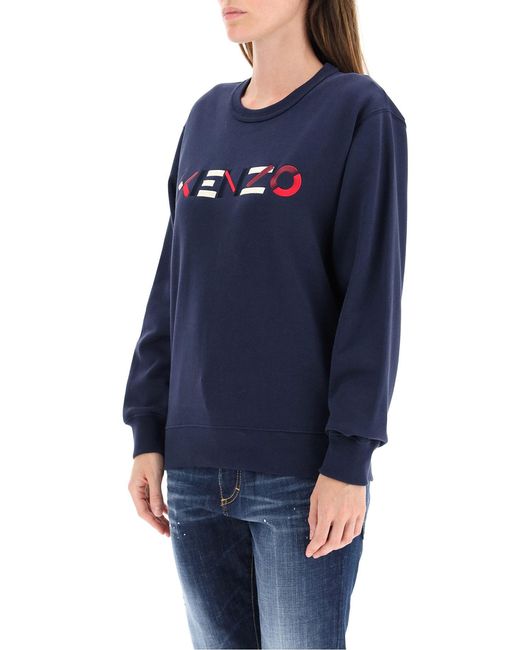 KENZO Blue Embroidered Logo Crew Neck Sweatshirt