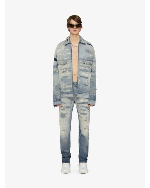 Givenchy Blue Destroyed Oversized Denim Jacket for men
