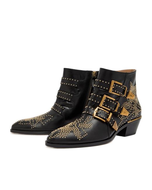 Chloé Black Studded Leather Ankle Boots