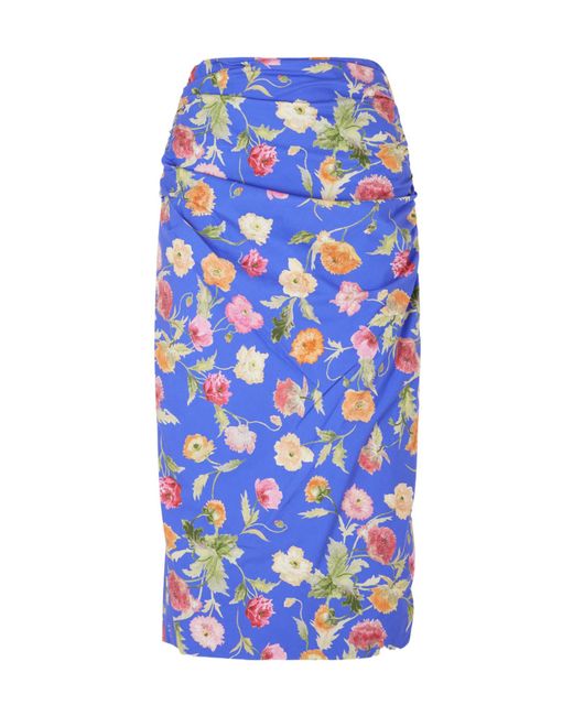 Carolina Herrera Blue Pleated Printed Midi Skirt