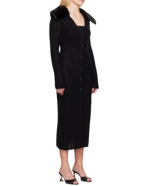 Blumarine Black Knitted Faux Fur Collared Dress