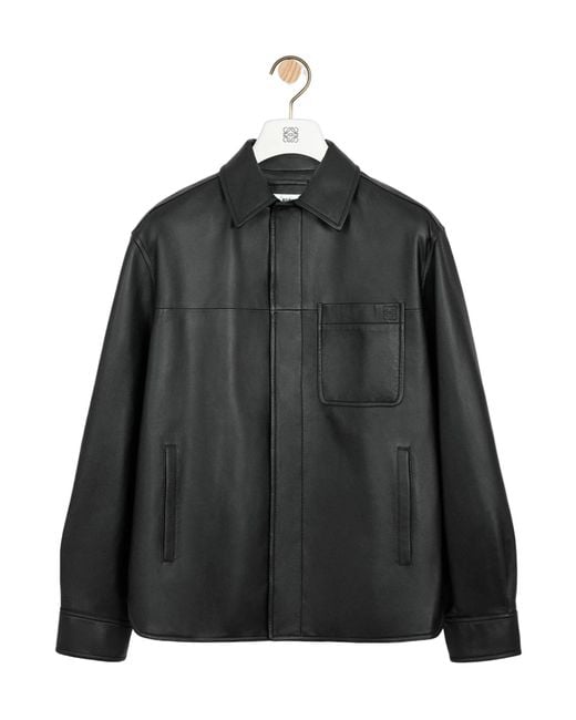 Loewe Black Curved Hem Leather Shirt for men