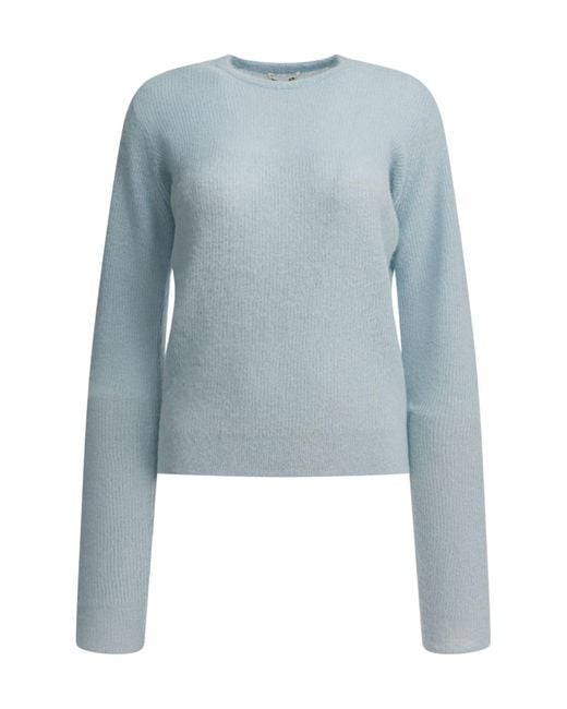 Auralee Blue Long-Sleeved Crew Neck Knit Sweater