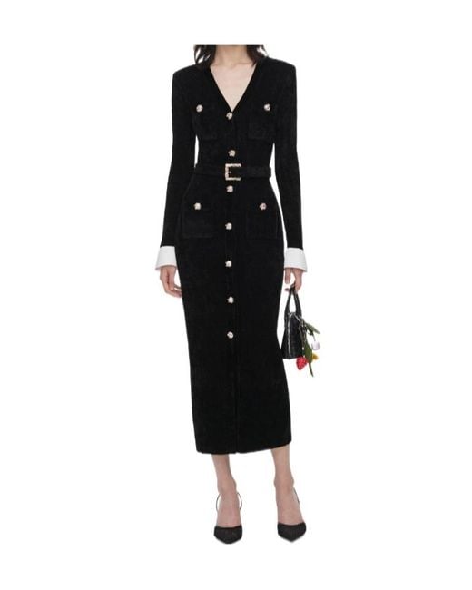 Self-Portrait Black Chenille Knit Midi Dress