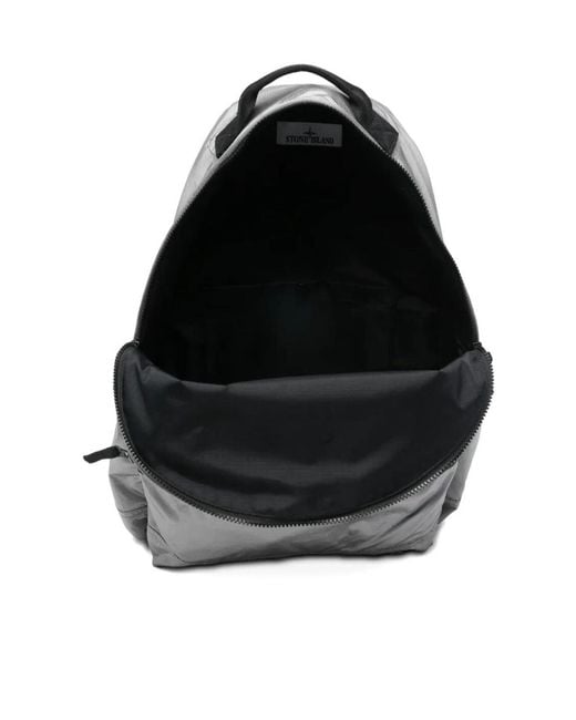 Stone Island Gray Logo Patch Zipped Backpack for men
