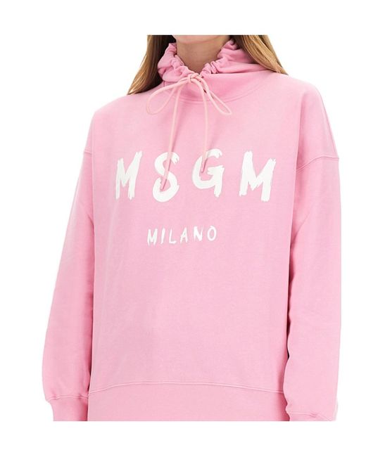 MSGM Pink Logo-Print Drawstring Hoodie